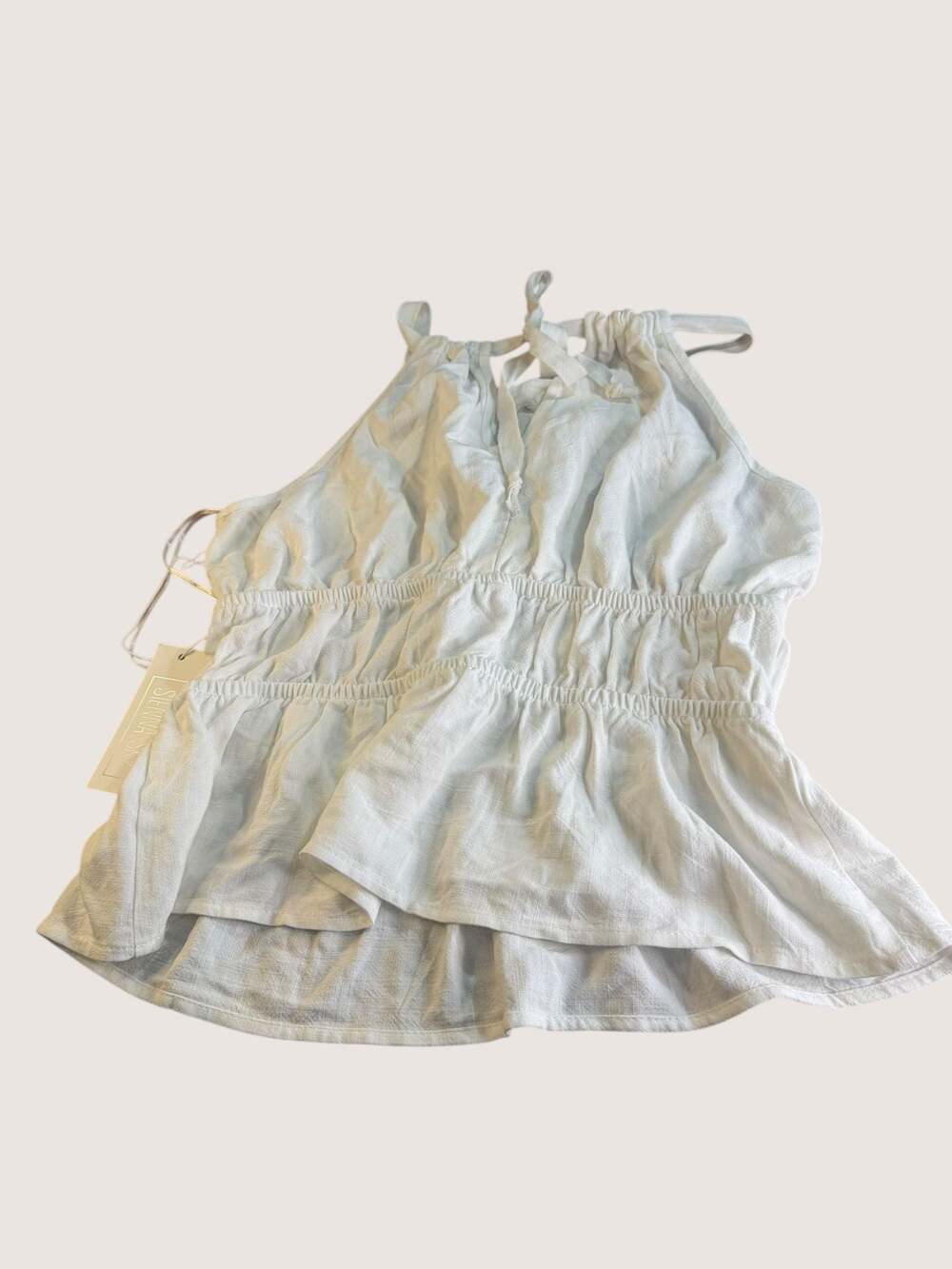 Sienna Sky White Linen Blend Ruffle Halter Top